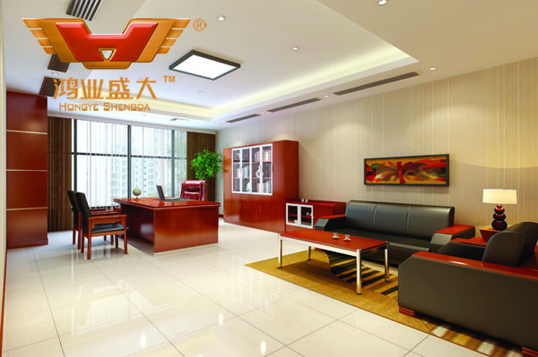 鸿业设计师凭证要点1，为客户设计的3D司理办公室家具摆放效果图解决计划